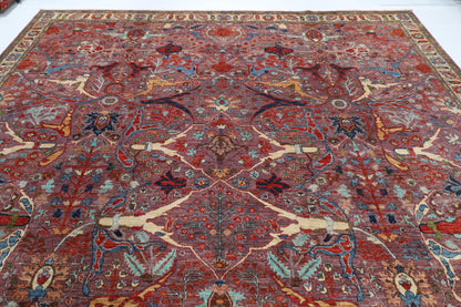 358 x 460 cm | Large Kawros Pink Design Hand Knotted veg Dye Wool Afghan Carpet