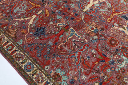 358 x 460 cm | Large Kawros Pink Design Hand Knotted veg Dye Wool Afghan Carpet