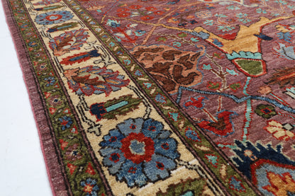 358 x 460 cm | Large Kawros Pink Design Hand Knotted veg Dye Wool Afghan Carpet