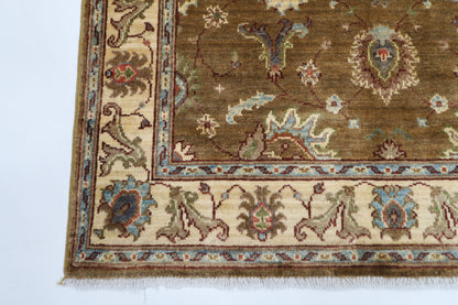 104 x 148 cm | Floral Brown Area Rug Afghan Hand Knotted veg Dye Wool carpet