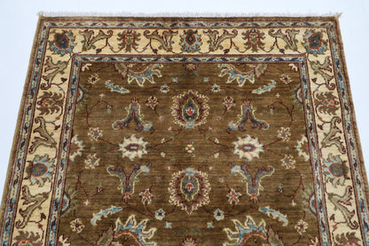 104 x 148 cm | Floral Brown Area Rug Afghan Hand Knotted veg Dye Wool carpet