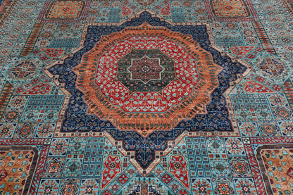 395 x 485 cm | Large Mamluk Design Hand Knotted veg Dye Wool Afghan Carpet