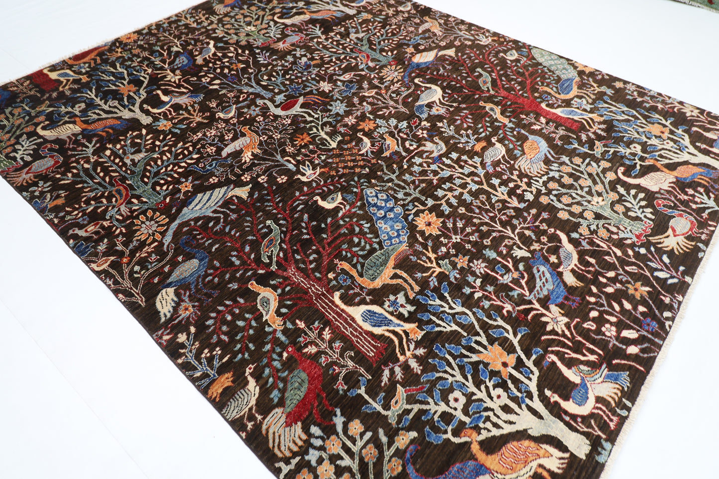 241 x 296 cm | Birds Pictorial Afghan Tribal Hand Knotted Veg Dye Wool carpet