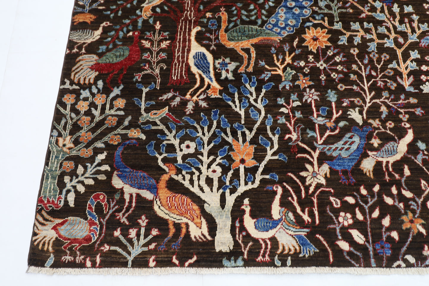 241 x 296 cm | Birds Pictorial Afghan Tribal Hand Knotted Veg Dye Wool carpet