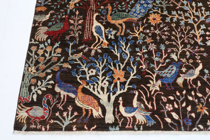 241 x 296 cm | Birds Pictorial Afghan Tribal Hand Knotted Veg Dye Wool carpet