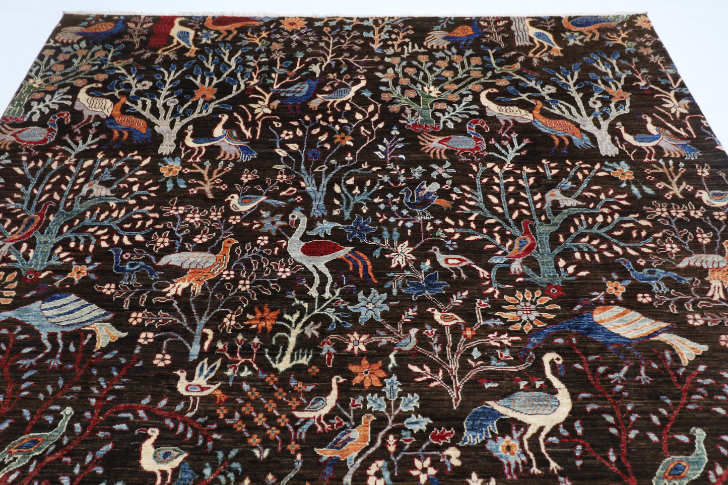 241 x 296 cm | Birds Pictorial Afghan Tribal Hand Knotted Veg Dye Wool carpet