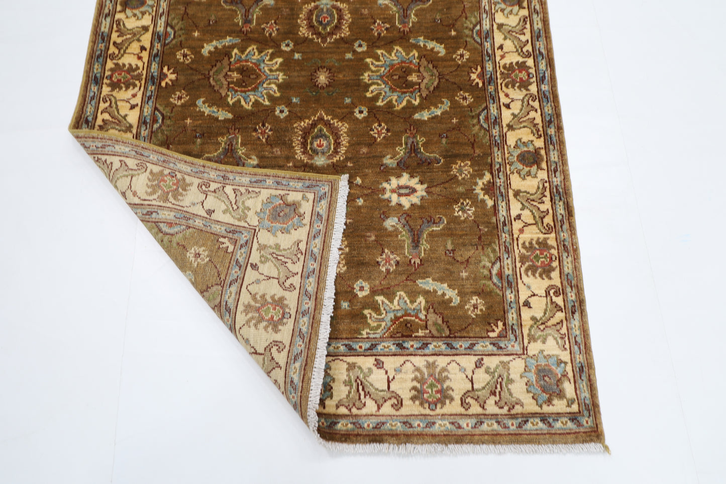104 x 148 cm | Floral Brown Area Rug Afghan Hand Knotted veg Dye Wool carpet