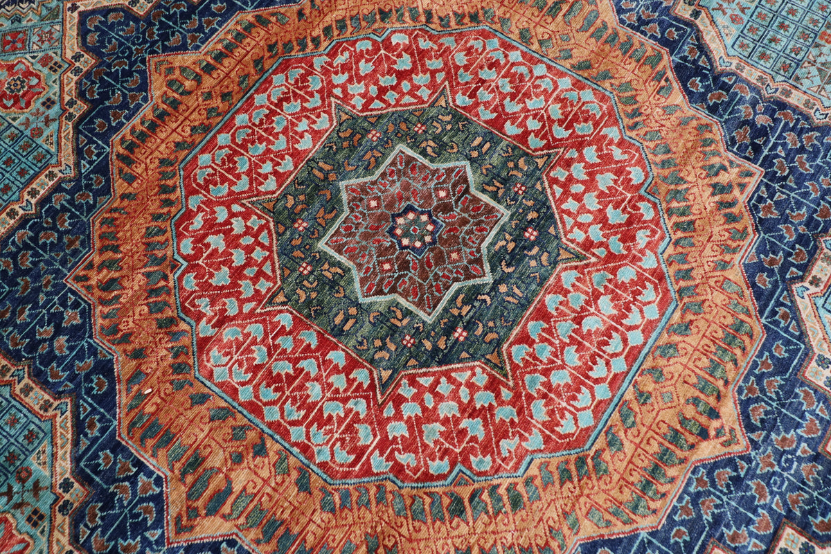 395 x 485 cm | Large Mamluk Design Hand Knotted veg Dye Wool Afghan Carpet
