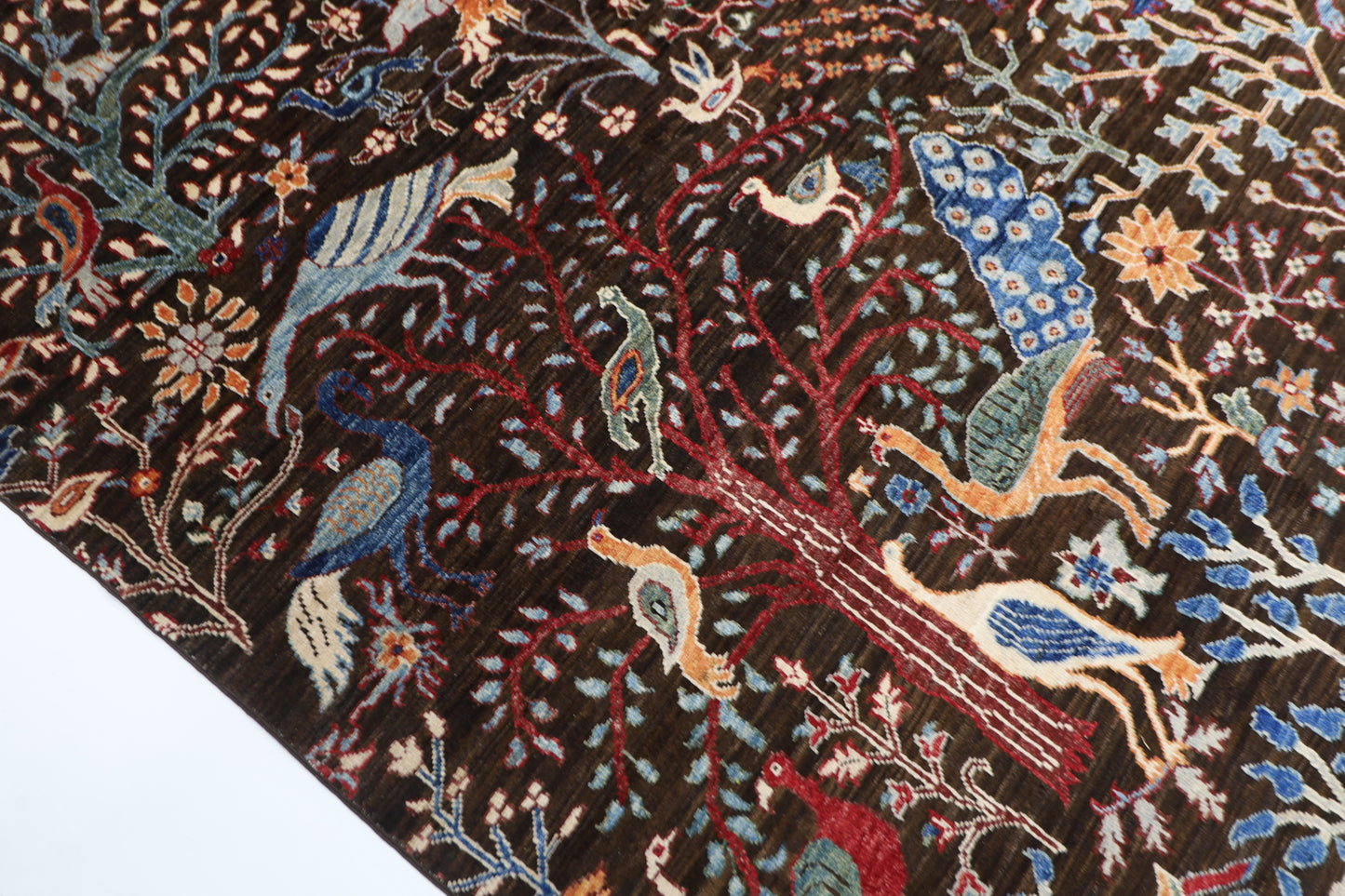 241 x 296 cm | Birds Pictorial Afghan Tribal Hand Knotted Veg Dye Wool carpet