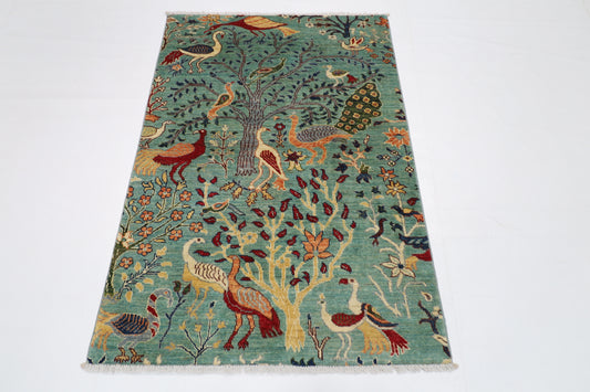 100 x 149 cm | Tree of life Birds Area Rug Afghan Hand Knotted veg Dye Wool carpet
