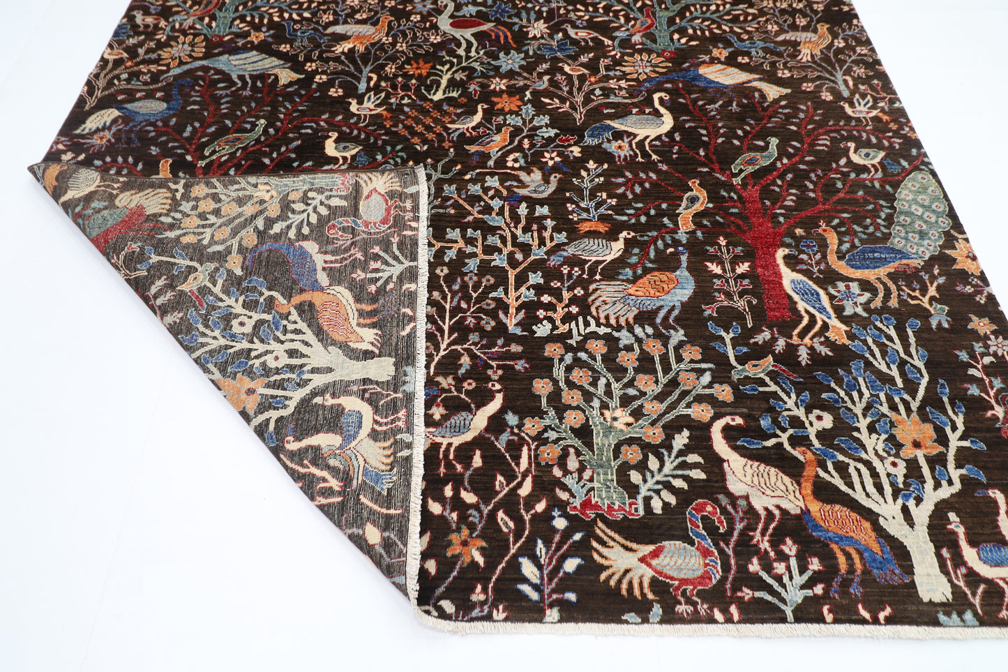 241 x 296 cm | Birds Pictorial Afghan Tribal Hand Knotted Veg Dye Wool carpet