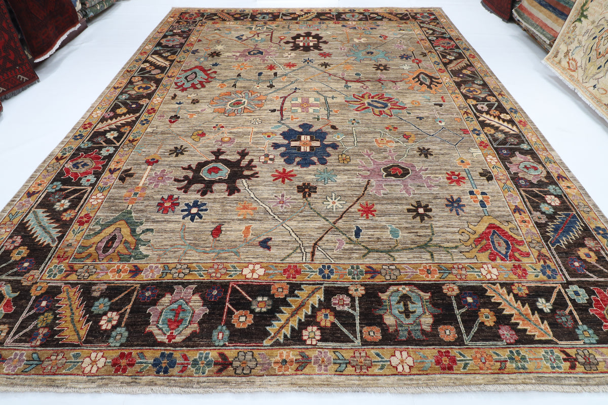 312 x 426 cm | Oushak Gray Design Hand Knotted veg Dye Wool Afghan Carpet