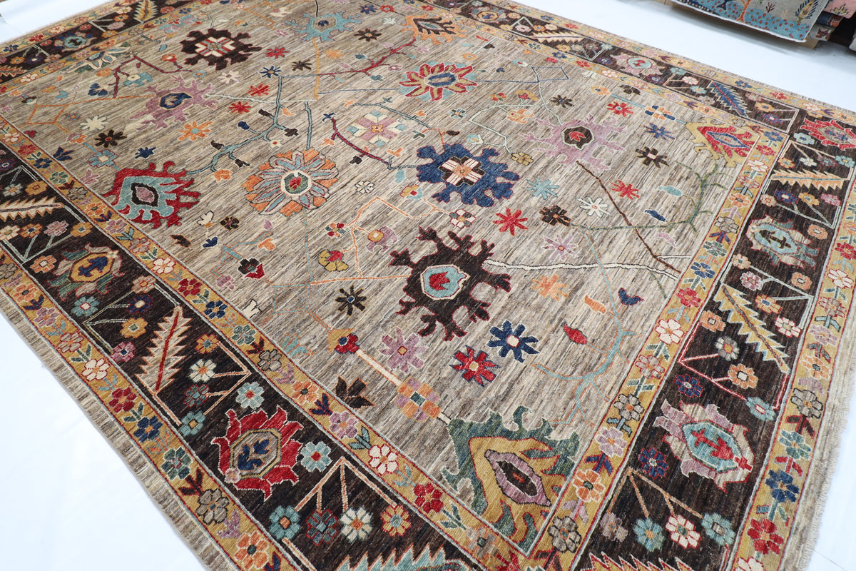 312 x 426 cm | Oushak Gray Design Hand Knotted veg Dye Wool Afghan Carpet