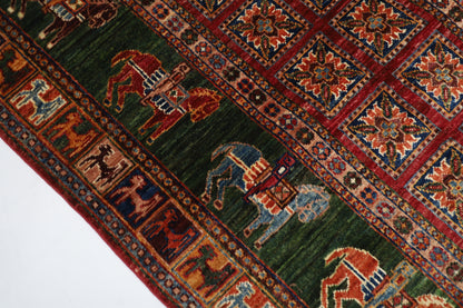 100 x 152 cm | Green Animal Area Rug Afghan Hand Knotted veg Dye Wool carpet