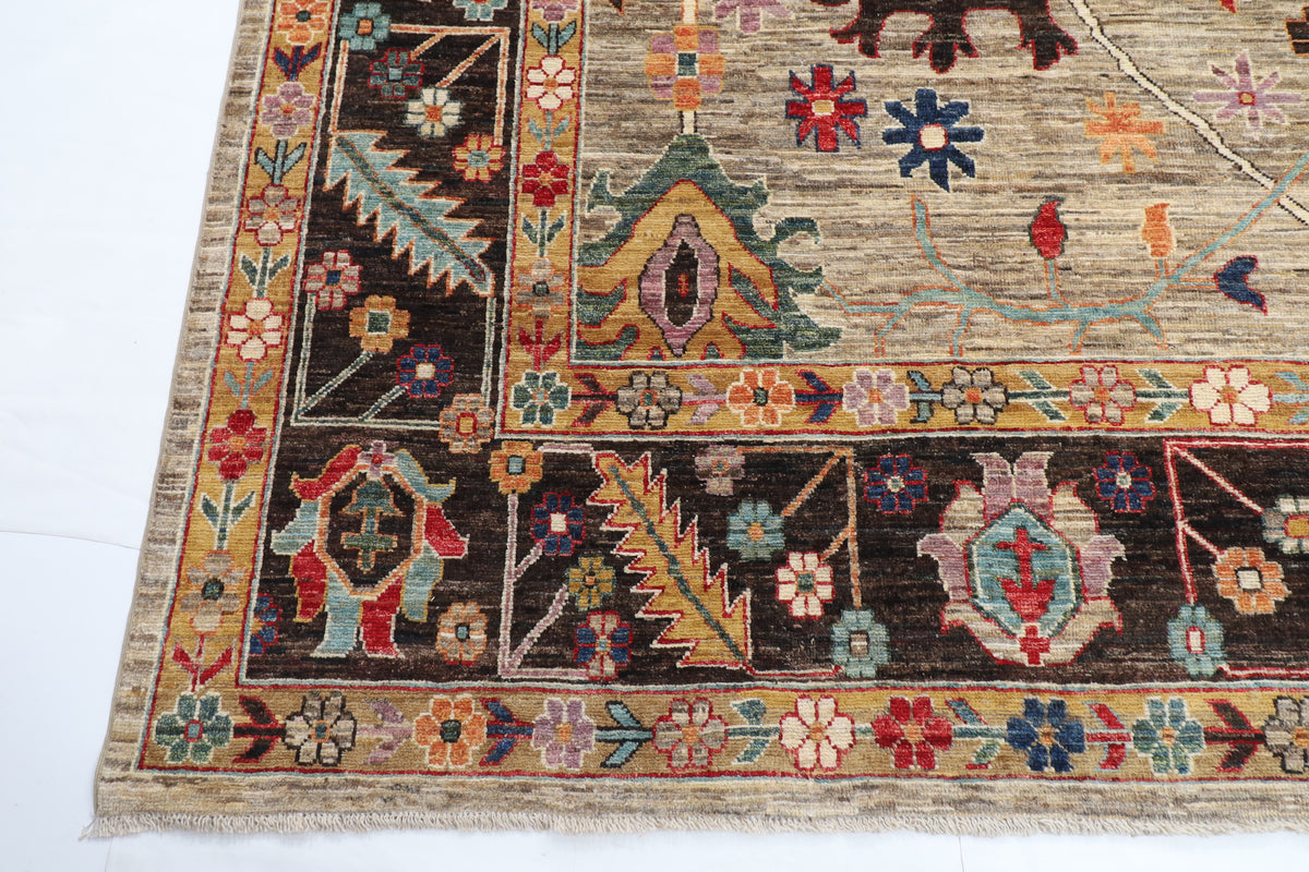 312 x 426 cm | Oushak Gray Design Hand Knotted veg Dye Wool Afghan Carpet