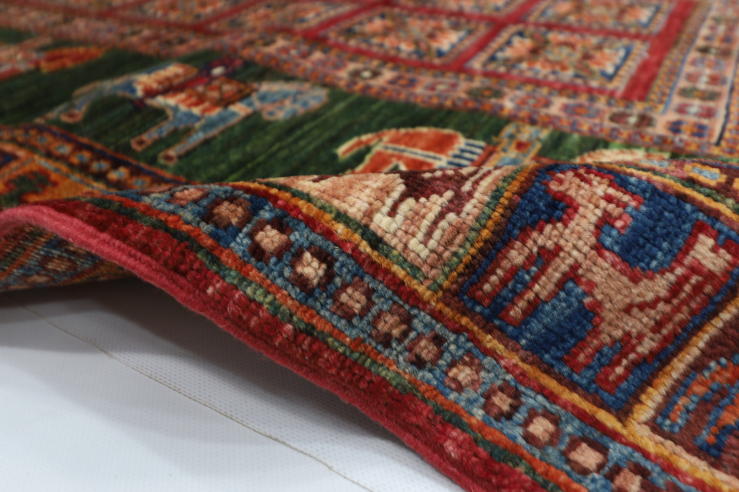 100 x 152 cm | Green Animal Area Rug Afghan Hand Knotted veg Dye Wool carpet