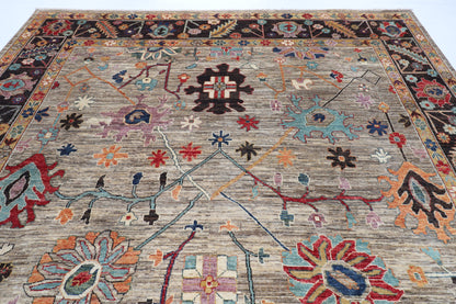 312 x 426 cm | Oushak Gray Design Hand Knotted veg Dye Wool Afghan Carpet