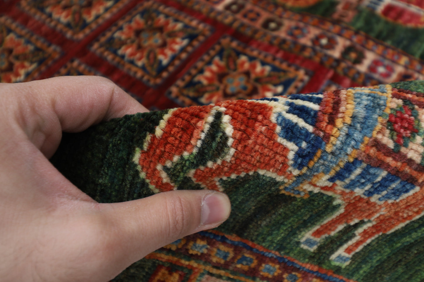 100 x 152 cm | Green Animal Area Rug Afghan Hand Knotted veg Dye Wool carpet