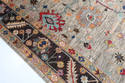 312 x 426 cm | Oushak Gray Design Hand Knotted veg Dye Wool Afghan Carpet