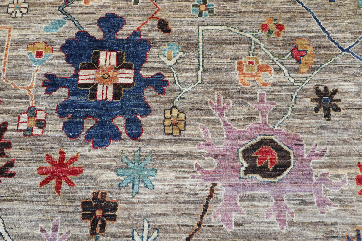 312 x 426 cm | Oushak Gray Design Hand Knotted veg Dye Wool Afghan Carpet
