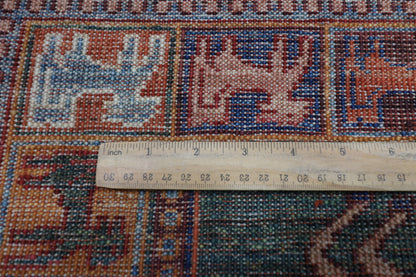 100 x 152 cm | Green Animal Area Rug Afghan Hand Knotted veg Dye Wool carpet