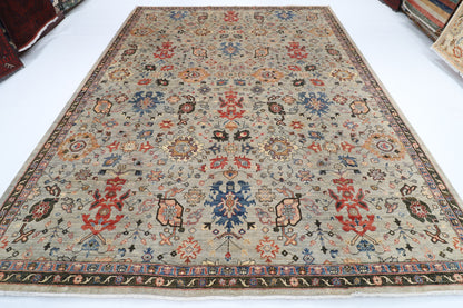 275 x 369 cm | Serapi Gray Design Hand Knotted veg Dye Wool Afghan Carpet