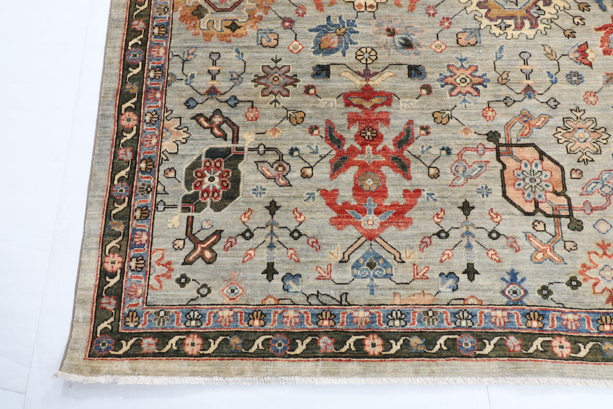 275 x 369 cm | Serapi Gray Design Hand Knotted veg Dye Wool Afghan Carpet