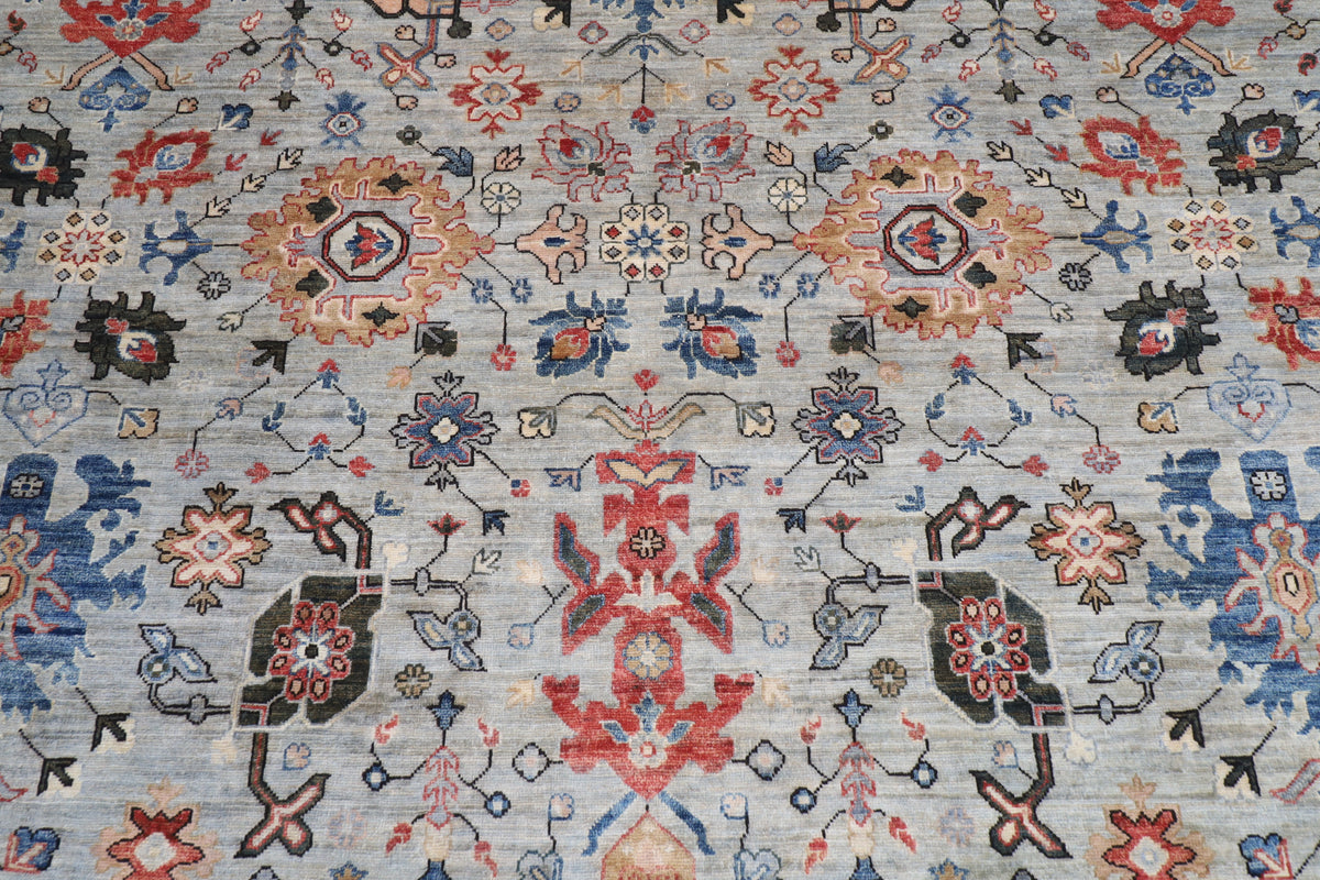 275 x 369 cm | Serapi Gray Design Hand Knotted veg Dye Wool Afghan Carpet
