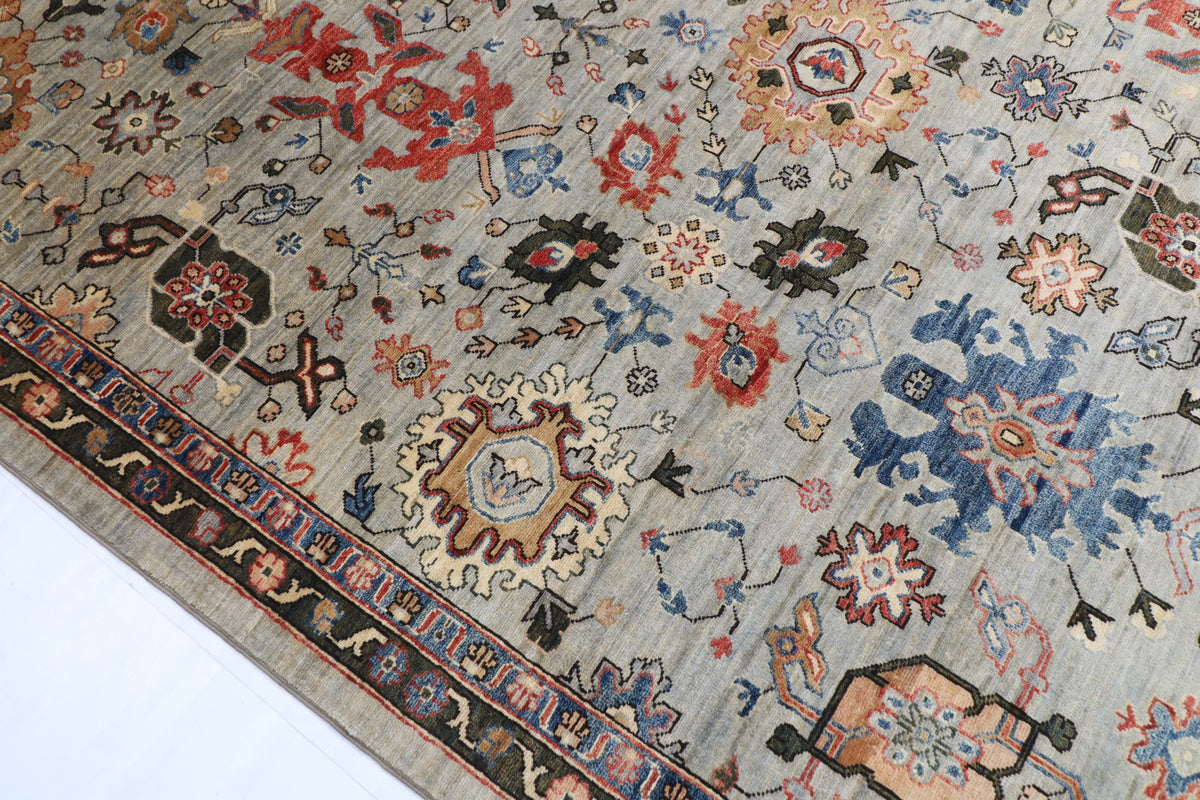 275 x 369 cm | Serapi Gray Design Hand Knotted veg Dye Wool Afghan Carpet