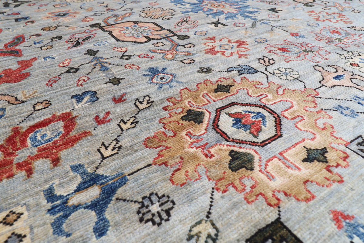 275 x 369 cm | Serapi Gray Design Hand Knotted veg Dye Wool Afghan Carpet
