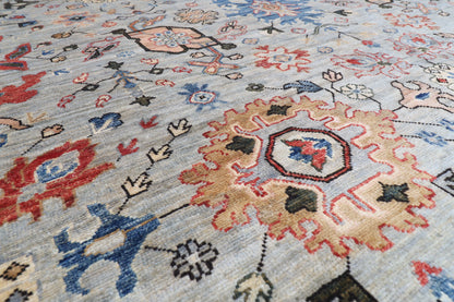 275 x 369 cm | Serapi Gray Design Hand Knotted veg Dye Wool Afghan Carpet