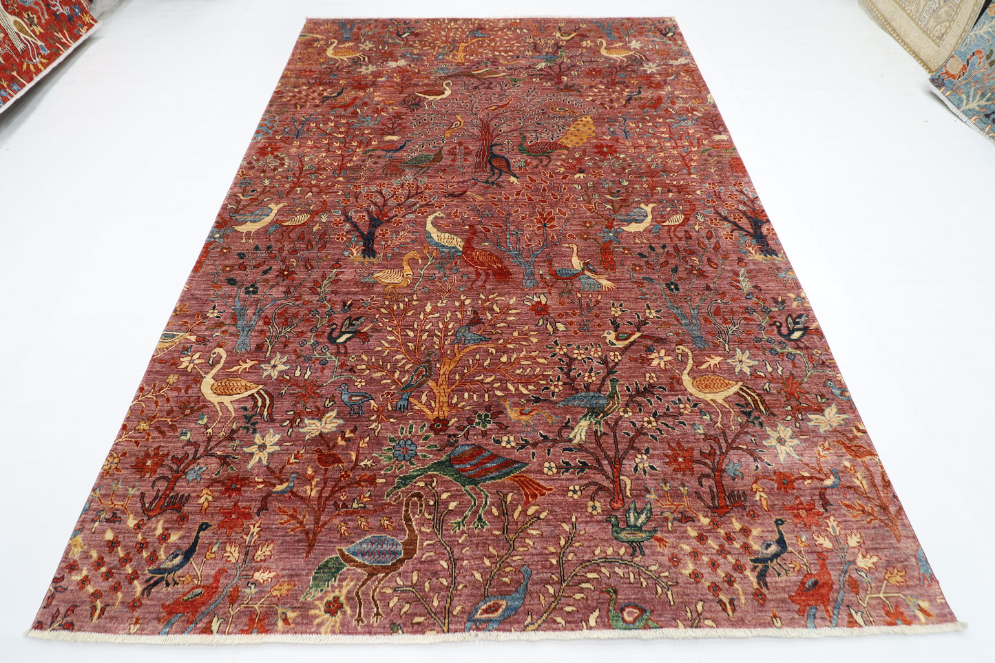 203 x 297 cm | Birds Pink Design Area Rug Afghan Hand Knotted Veg Dye Wool carpet
