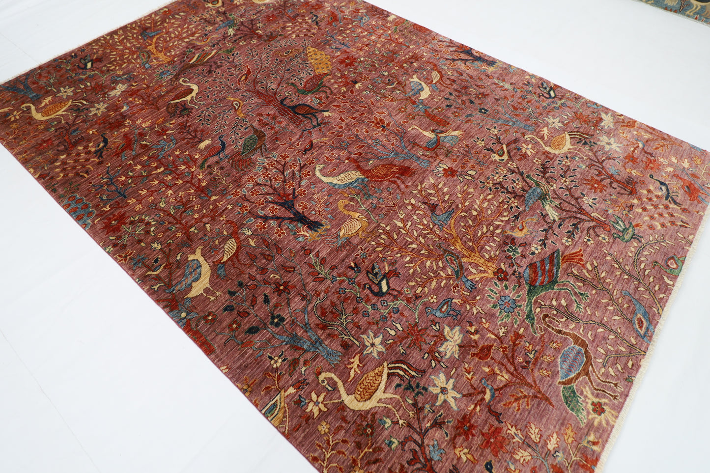 203 x 297 cm | Birds Pink Design Area Rug Afghan Hand Knotted Veg Dye Wool carpet