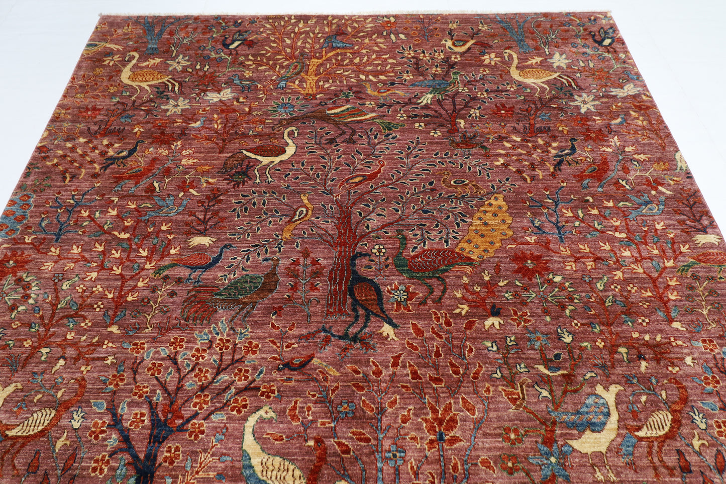 203 x 297 cm | Birds Pink Design Area Rug Afghan Hand Knotted Veg Dye Wool carpet