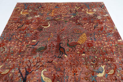203 x 297 cm | Birds Pink Design Area Rug Afghan Hand Knotted Veg Dye Wool carpet