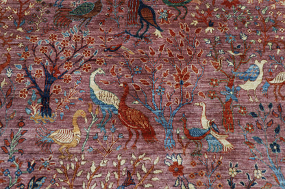 203 x 297 cm | Birds Pink Design Area Rug Afghan Hand Knotted Veg Dye Wool carpet