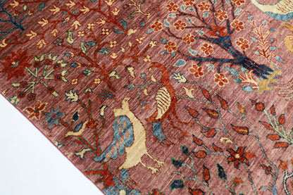 203 x 297 cm | Birds Pink Design Area Rug Afghan Hand Knotted Veg Dye Wool carpet