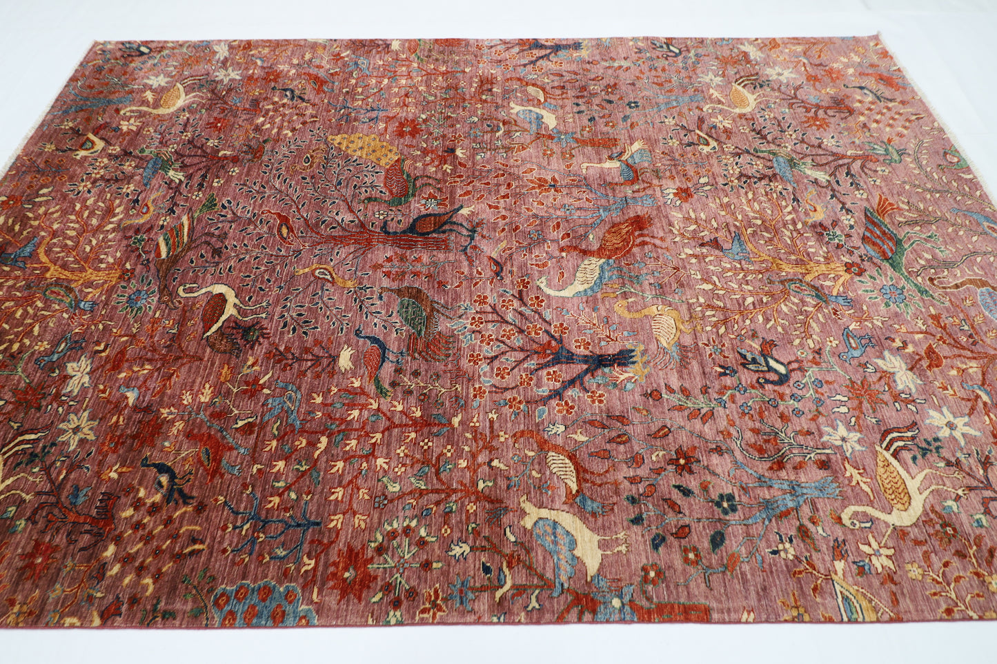 203 x 297 cm | Birds Pink Design Area Rug Afghan Hand Knotted Veg Dye Wool carpet