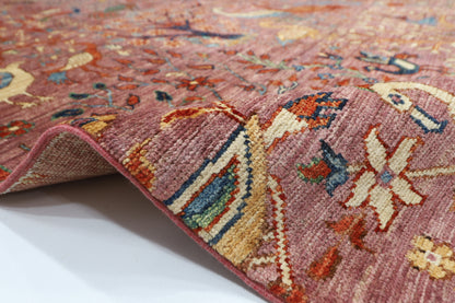 203 x 297 cm | Birds Pink Design Area Rug Afghan Hand Knotted Veg Dye Wool carpet