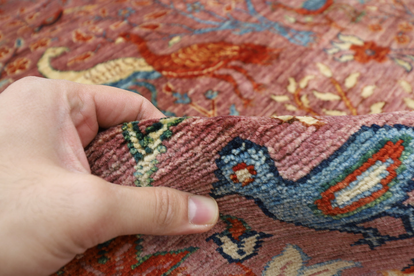 203 x 297 cm | Birds Pink Design Area Rug Afghan Hand Knotted Veg Dye Wool carpet