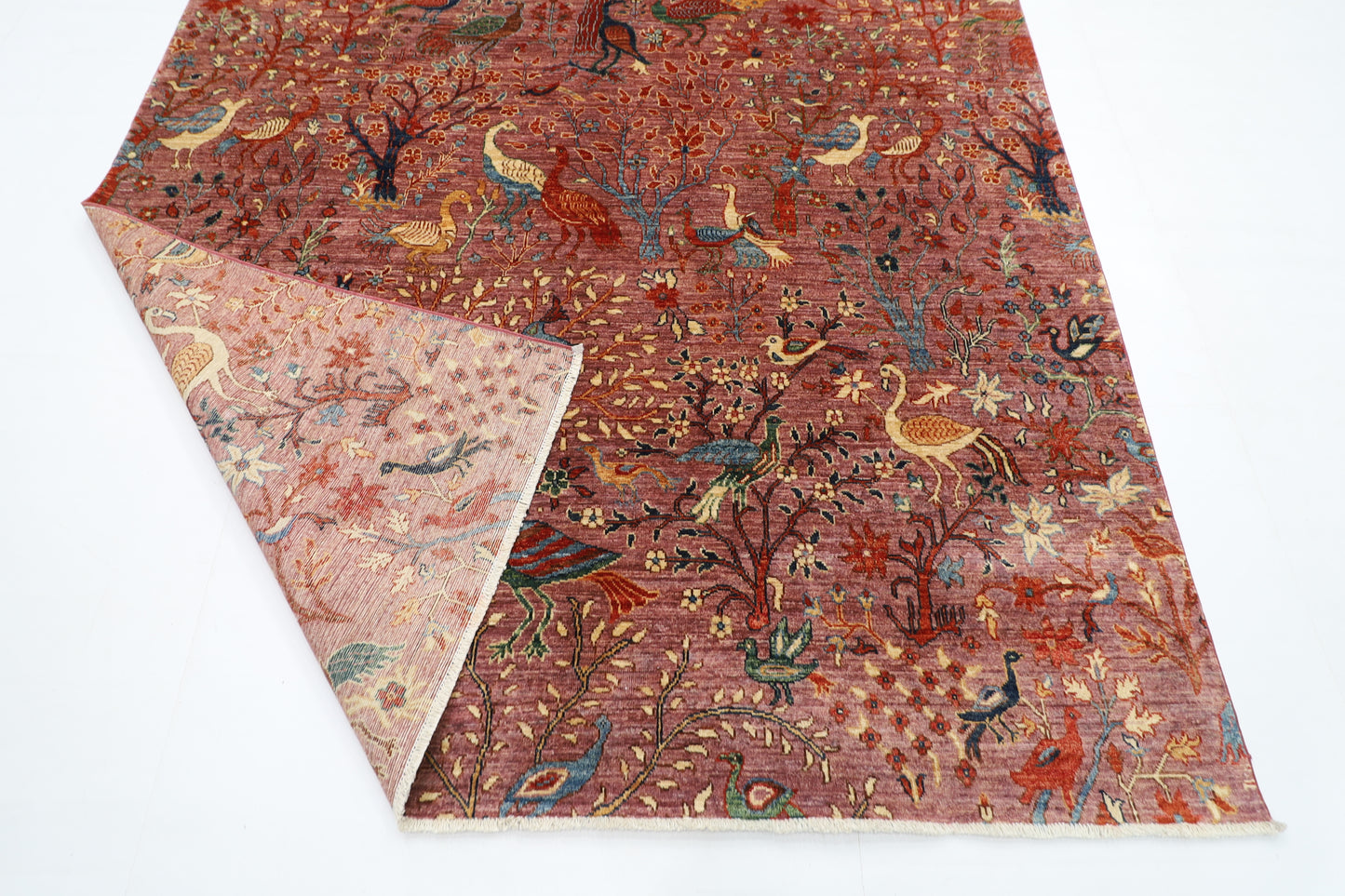 203 x 297 cm | Birds Pink Design Area Rug Afghan Hand Knotted Veg Dye Wool carpet