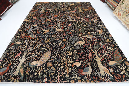 272 x 358 cm | Birds Black Design Hand Knotted veg Dye Wool Afghan Carpet