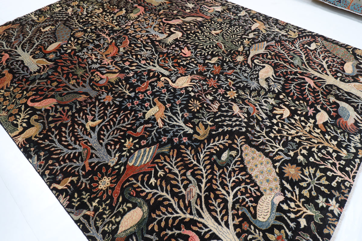 272 x 358 cm | Birds Black Design Hand Knotted veg Dye Wool Afghan Carpet