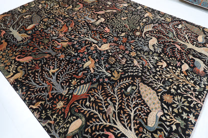 272 x 358 cm | Birds Black Design Hand Knotted veg Dye Wool Afghan Carpet