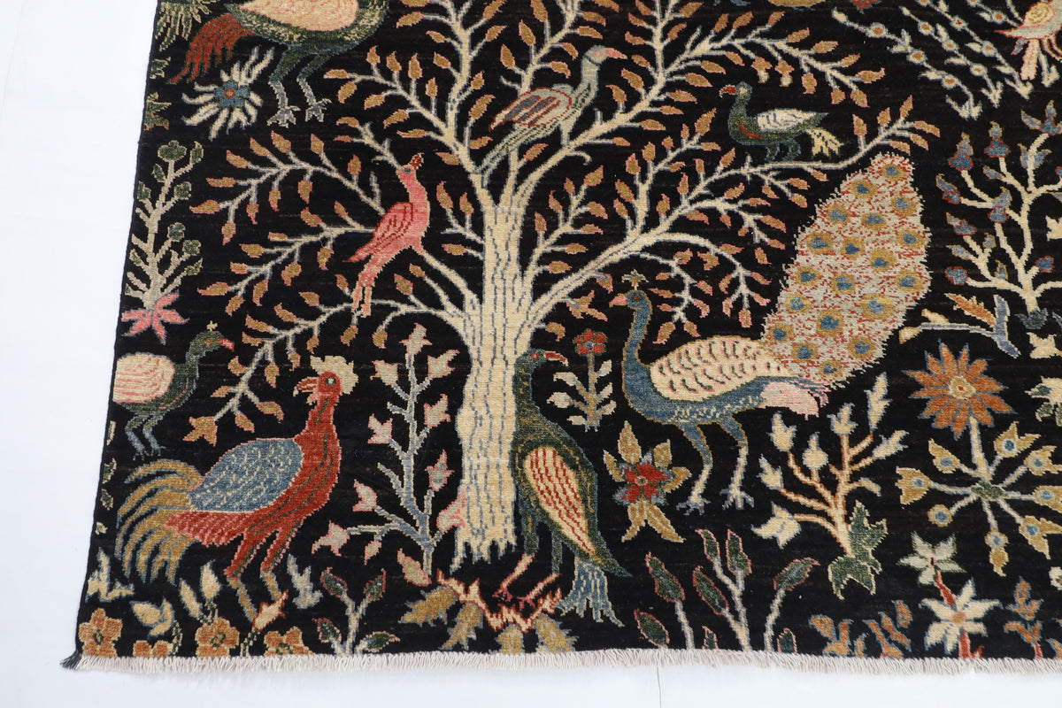 272 x 358 cm | Birds Black Design Hand Knotted veg Dye Wool Afghan Carpet