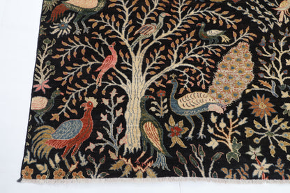 272 x 358 cm | Birds Black Design Hand Knotted veg Dye Wool Afghan Carpet