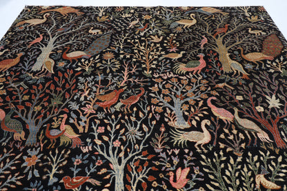 272 x 358 cm | Birds Black Design Hand Knotted veg Dye Wool Afghan Carpet