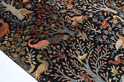 272 x 358 cm | Birds Black Design Hand Knotted veg Dye Wool Afghan Carpet