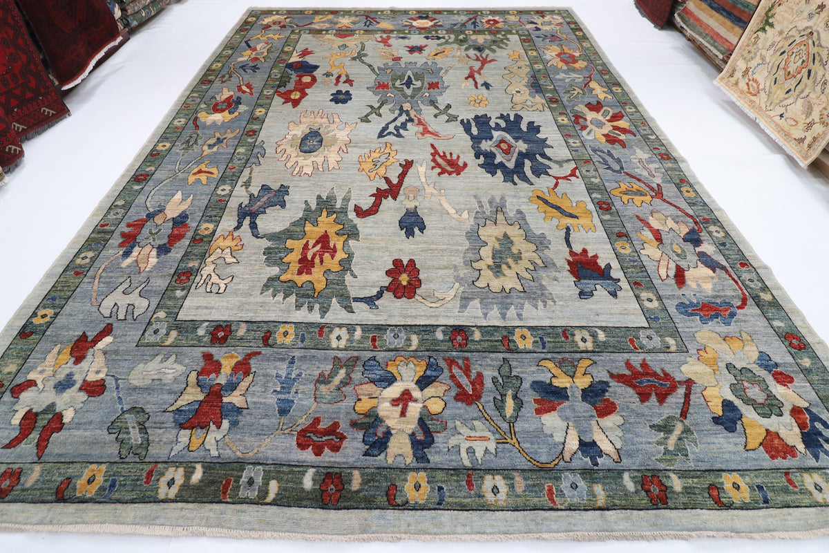 300 x 437 cm | Oushak Gray Design Hand Knotted veg Dye Wool Afghan Carpet