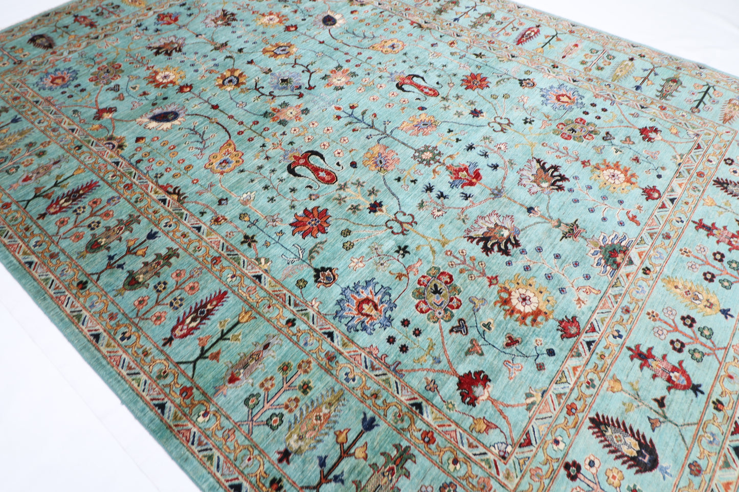 271 x 363 cm | Sultani Turquoise Afghan Tribal Hand Knotted Veg Dye Wool carpet